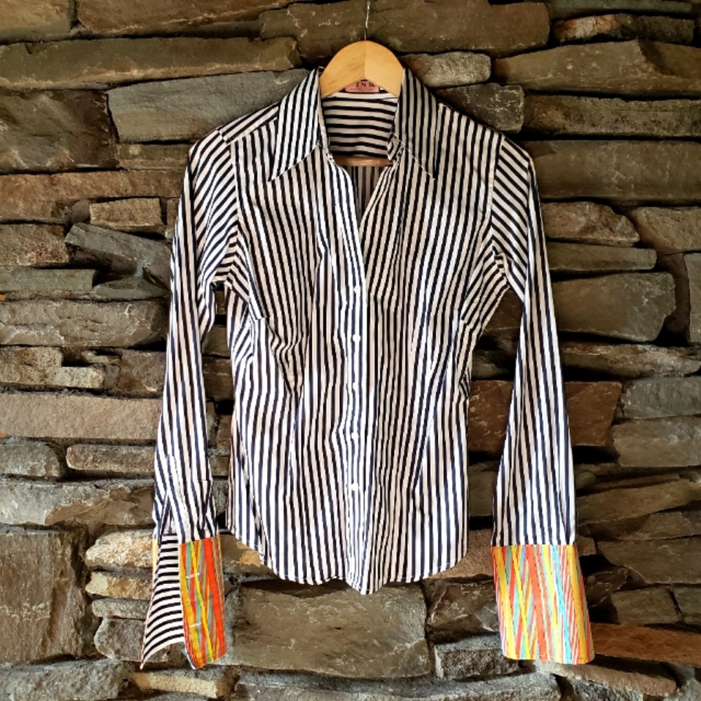PINK by Thomas Pink Striped Button Down with French Cuffs size US 6